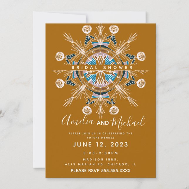 Modern Mandala Mustard Boho Art Bridal Shower Invitation (Front)