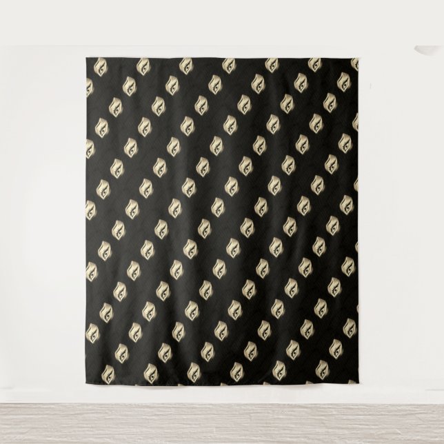 MODERN Mandala SMALL LINES - BLACK GOLDEN EYE  Tapestry (Front)