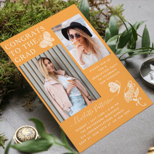 Modern Mango Butterfly Photo Graduation Party Invitation