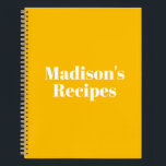 Modern mango orange custom text solid recipes notebook<br><div class="desc">Custom Name Recipe Notebook cookbook.
Custom white modern typography on Mango Orange plain solid colour background,  spiral bound.
Fully customisable text. You can customise the text,  name,  etc and make it unique.
This is a great gift for your friends,  sibling,  sister and mum!</div>