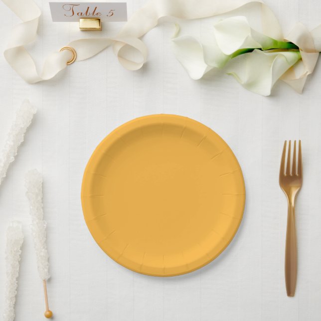 Modern Mango Yellow Plain Solid Colour Paper Plate (Wedding)