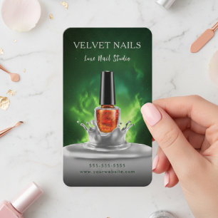 Modern Manicurist Artist Nail Dark Green Orange Business Card