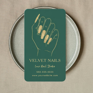 Modern Manicurist Nail Artist Dark Green Qr Code Business Card