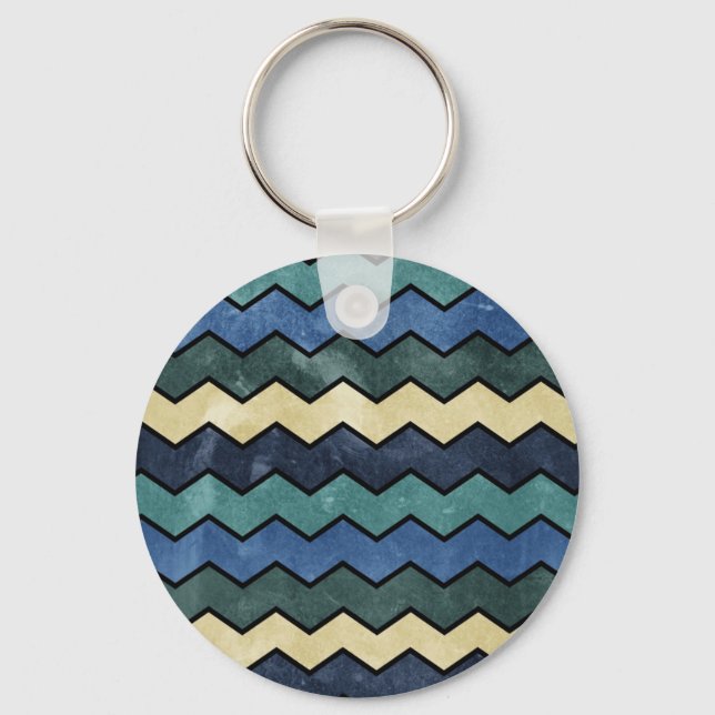 Modern Manly Blue Chevrons Key Ring (Front)