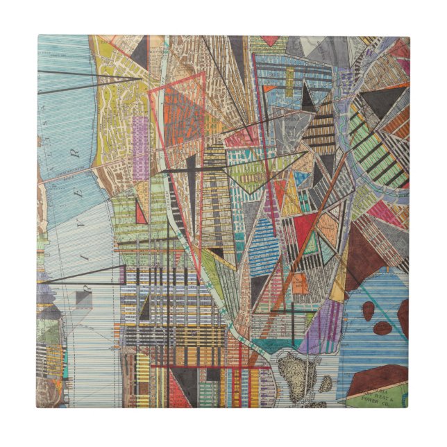 Modern Map of New York I Tile (Front)