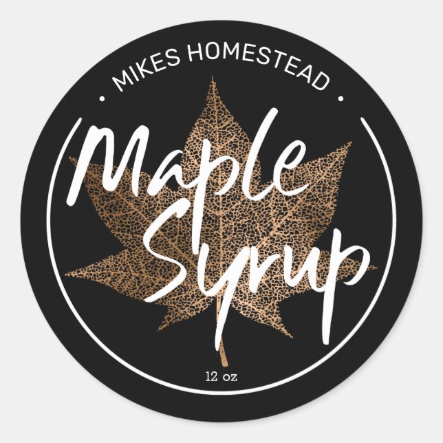 Modern Maple Syrup Label Copper Maple Leaf (Front)