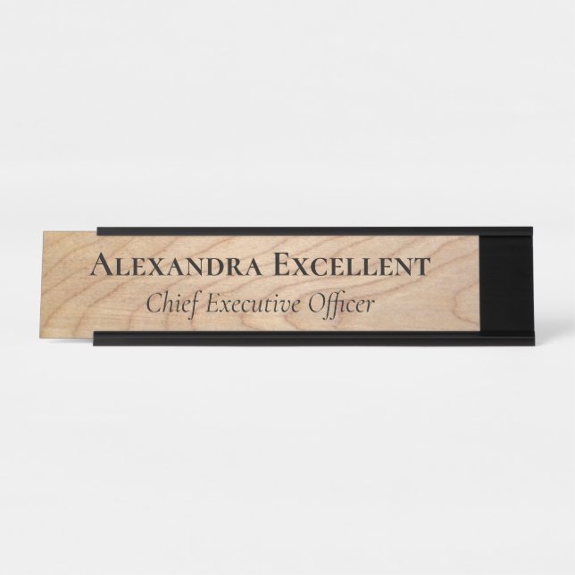 Modern Maple Woodgrain Minimalist Custom Desk Name Plate (Front)