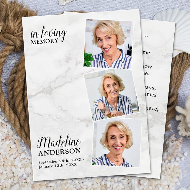 Modern Marble 3 Photo Memorial Funeral Prayer Card (Creator Uploaded)