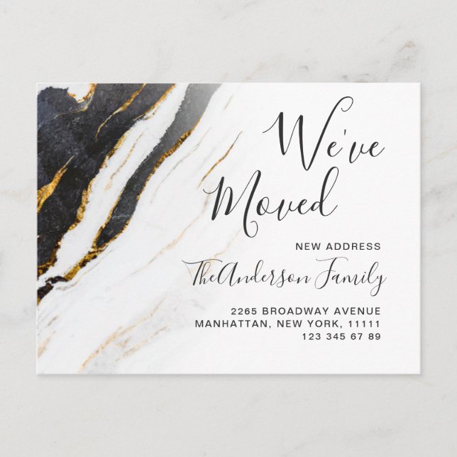 Modern Marble Abstract Moving Announcement Postcard (Front)