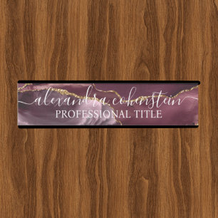 Modern Marble Agate Burgundy Office Door Sign