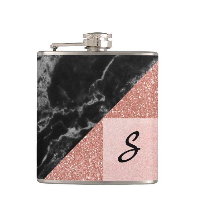Modern Marble and Glitter Look Flask (Front)
