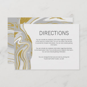 Modern Marble and Gold Wedding Directions Card
