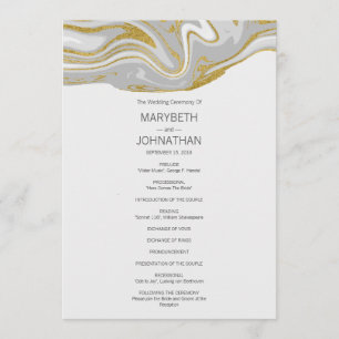 Modern Marble and Gold Wedding Program Card