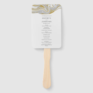 Modern Marble and Gold Wedding Program Hand Fan