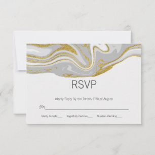 Modern Marble and Gold Wedding RSVP Card