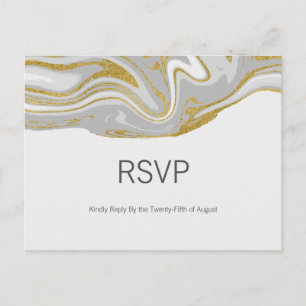 Modern Marble and Gold Wedding RSVP Postcard