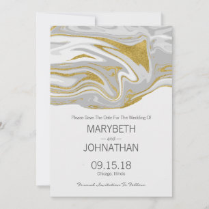 Modern Marble and Gold Wedding Save The Date Card