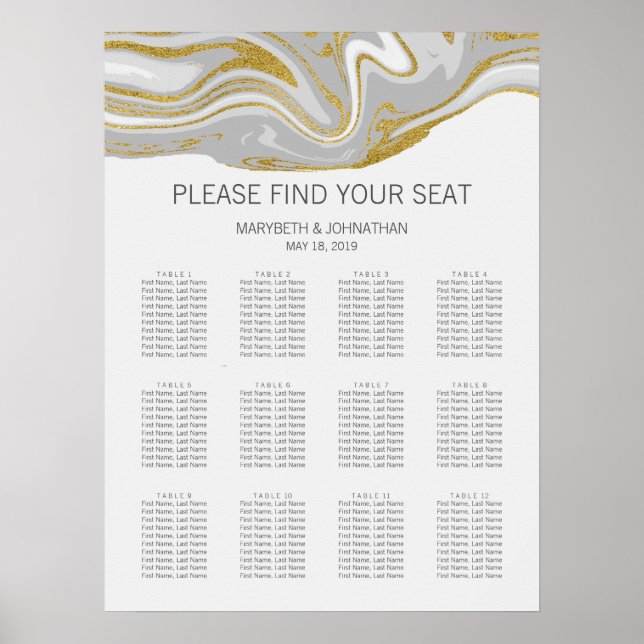 Modern Marble and Gold Wedding Seating Chart Sign (Front)