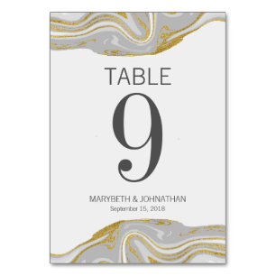 Modern Marble and Gold Wedding Table Number Card