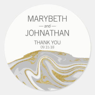 Modern Marble and Gold Wedding Thank You Sticker