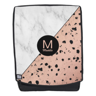 Modern Marble and Rose Gold Pattern with Monogram Backpack
