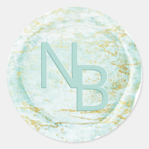 Modern Marble Aqua Monogrammed Wax Seal Sticker