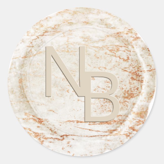 Modern Marble Beige Monogrammed Wax Seal Sticker (Front)