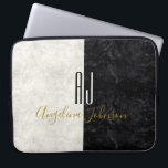 Modern Marble Black and White Monogram Initials Laptop Sleeve<br><div class="desc">Modern,  elegant,  black and white marble in combination with giant custom initials - monogram and gold full name at the bottom. Stylish,  contemporary,  classy laptop sleeve.</div>