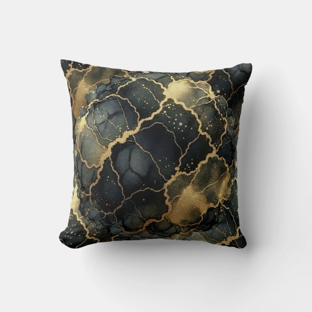 Modern Marble Black + Gold Luxury  Cushion (Front)