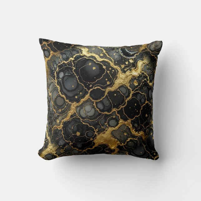 Modern Marble Black + Gold Luxury  Cushion (Front)