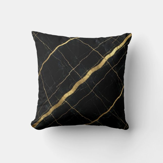 Modern Marble Black + Gold Luxury  Cushion (Front)