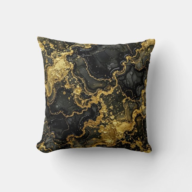Modern Marble Black + Gold Luxury  Cushion (Front)