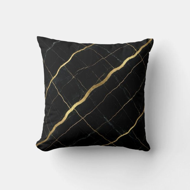 Modern Marble Black + Gold Luxury  Cushion (Front)