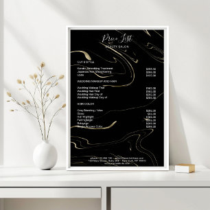 Modern Marble Black Gold Pricelist Poster