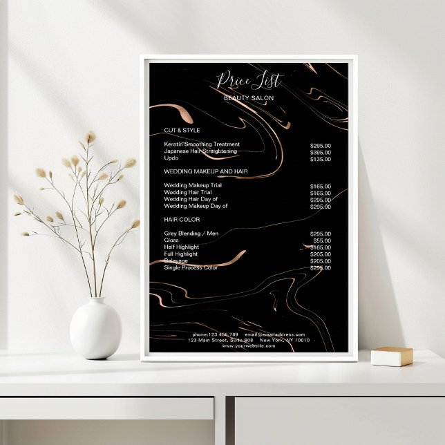 Modern Marble Black Rosegold Pricelist  Poster (Creator Uploaded)