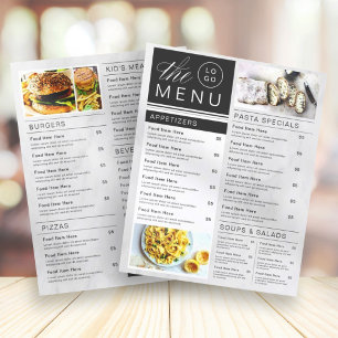 Modern Marble Black & White Restaurant Photo Menu 