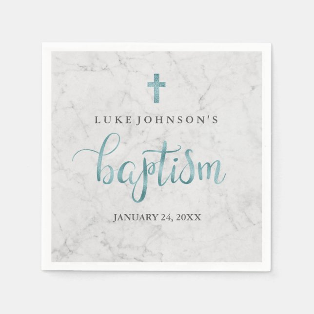 Modern Marble Blue Baptism Napkin (Front)