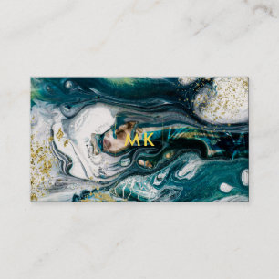 Modern Marble Blue Green and Gold Splatter Business Card