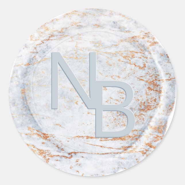 Modern Marble Blue Monogrammed Wax Seal Sticker (Front)