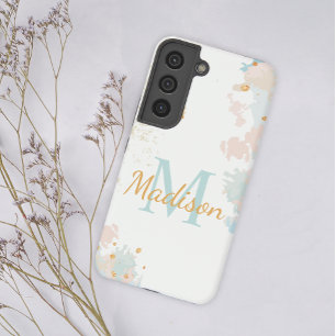 Modern Marble Blue Pink Gold Cool Initial Name Samsung Galaxy Case