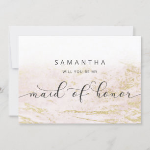 Modern Marble Blush Maid of Honour Proposal Card