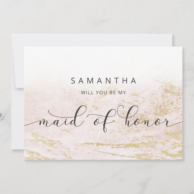 Modern Marble Blush Maid of Honour Proposal Card (Front)