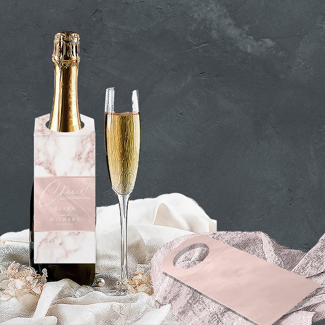Modern Marble Cheers Rose Gold ID816  Bottle Tag (Front/Back In Situ)
