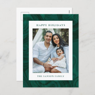 Modern Marble Dark Green Holiday Photo Card