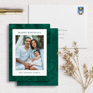 Modern Marble Dark Green Holiday Photo Card