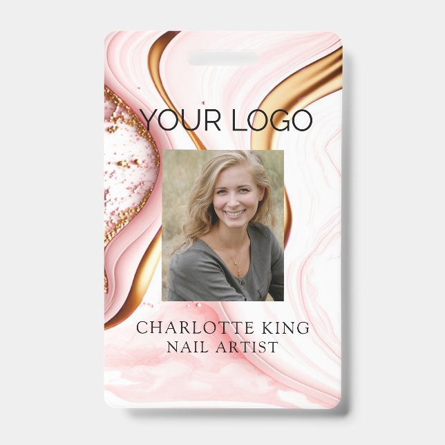 Modern  Marble Employee Photo ID Badge (Front)