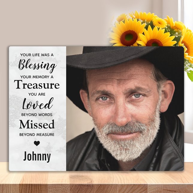 Modern Marble Family Photo Keepsake Memorial Plaque (Creator Uploaded)