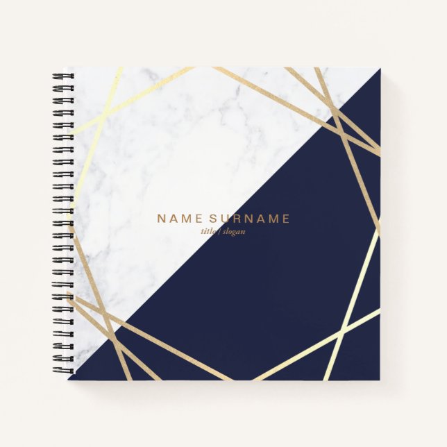 Modern Marble Geometric Pattern Gold Midnight Blue Notebook (Front)