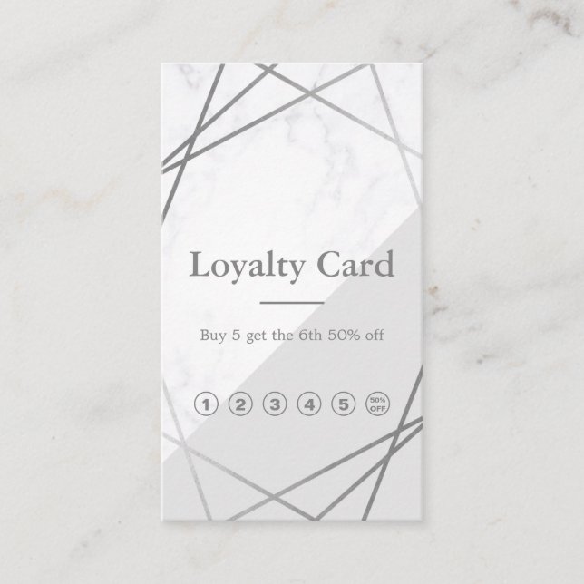 Modern Marble Geometric Silver Grey Loyalty Business Card (Front)