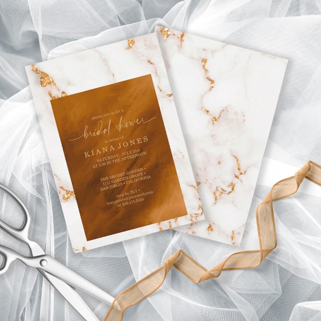 Modern Marble Glitter Bridal Shower Gold ID816 Invitation (Front/Back In Situ)